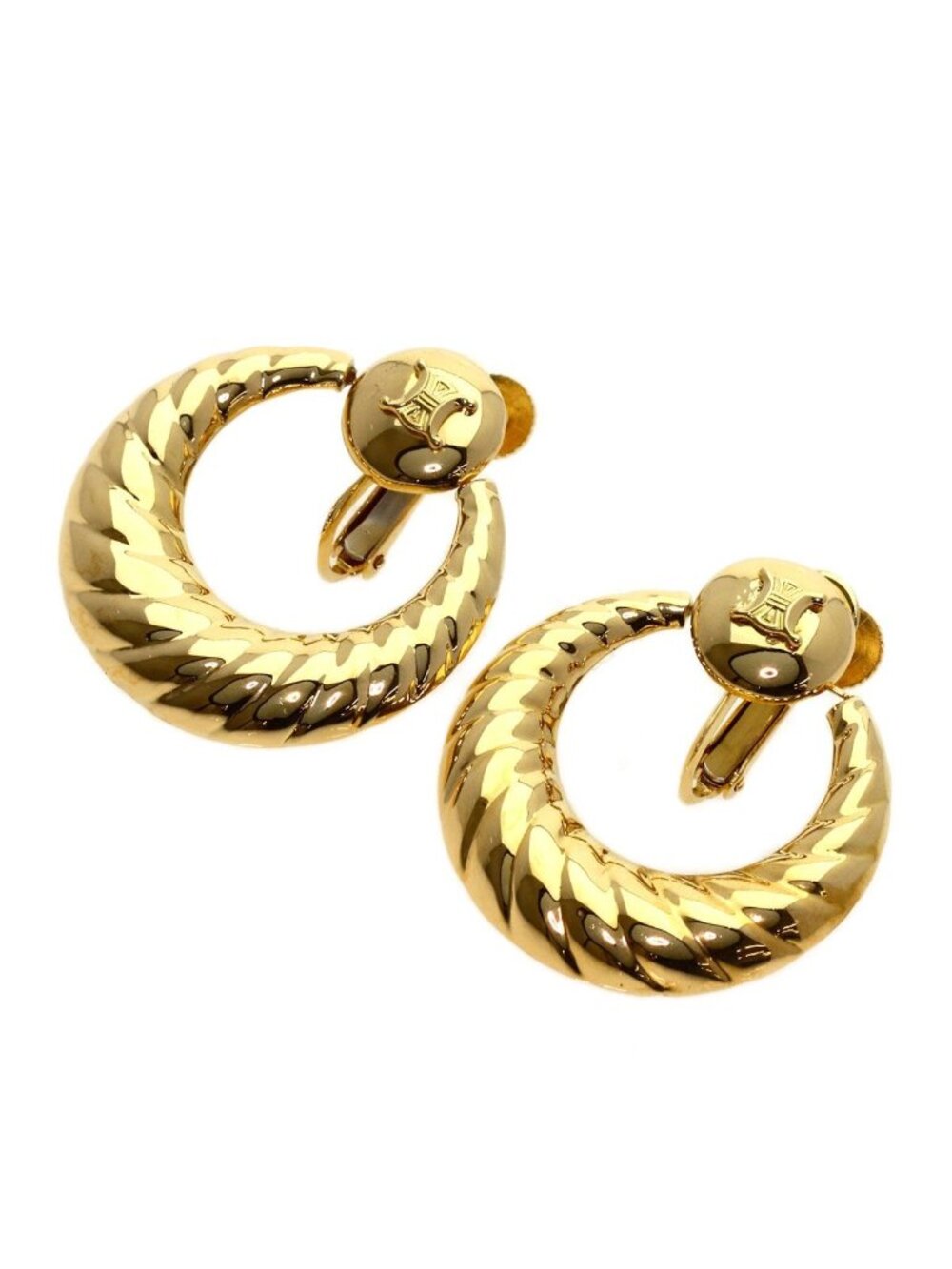 Celine Circle Macadam Earrings 18K Yellow Gold
